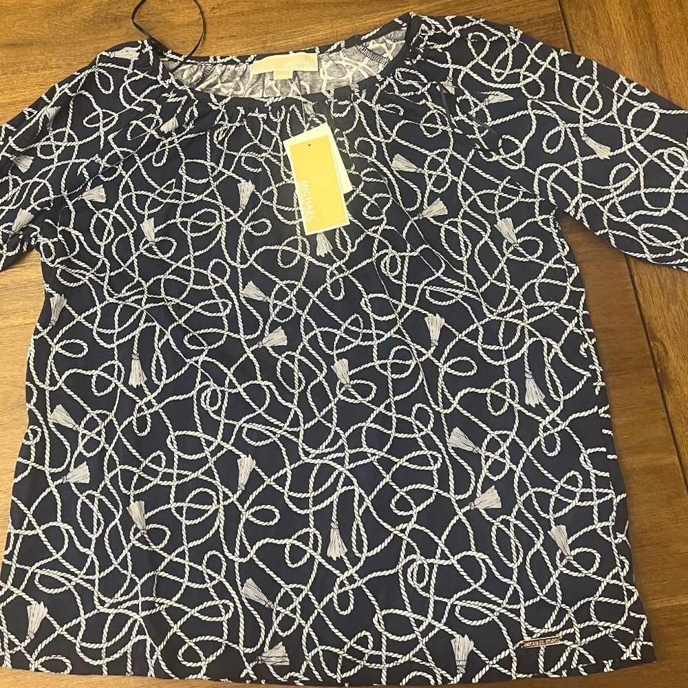 Navy blue nautical print top.